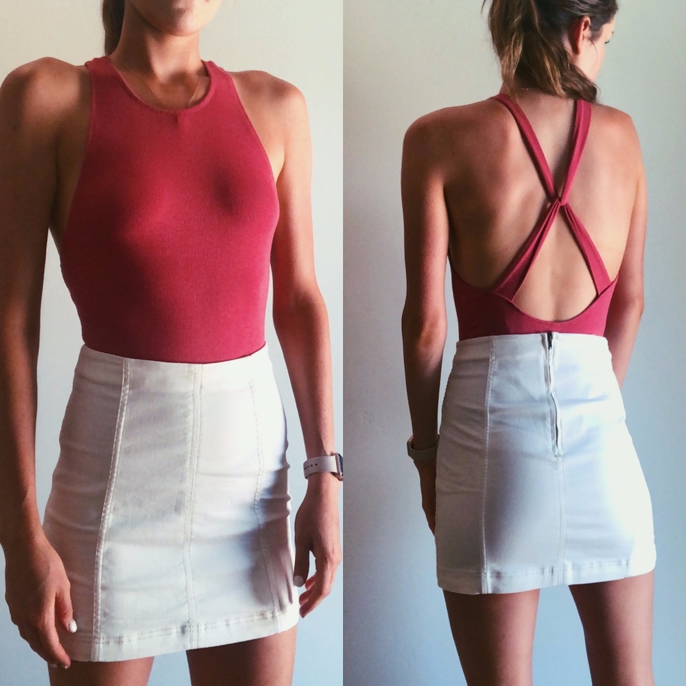 Free People Up and Around Rusty Rose Bodysuit